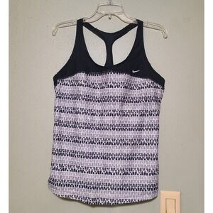 Nike Tank Top Racerback Athletic Womens‎ L Black White Built-In Bra Geometric